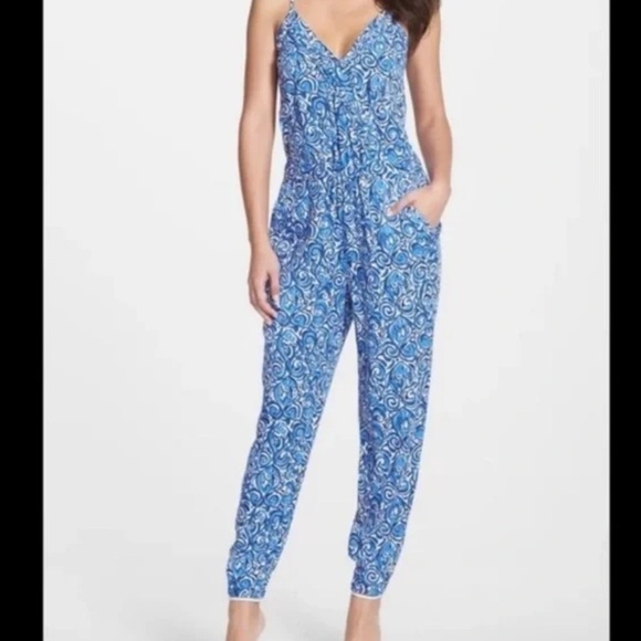 Lilly Pulitzer Melba Chasing Tails Jumpsuit XXS Blue White Print - Picture 7 of 8